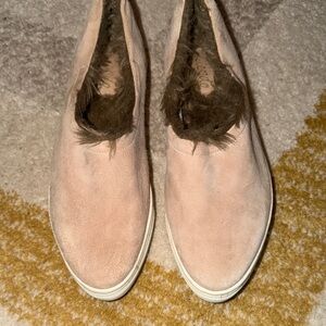 Anthropologie. Women's Blush Suede Fur-Lined Sneakers